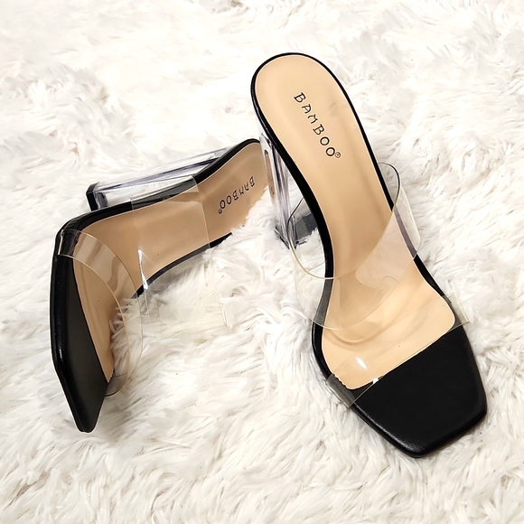 Bamboo Clear Strap Chunky Acrylic Heel slide Sandle - Picture 1 of 10